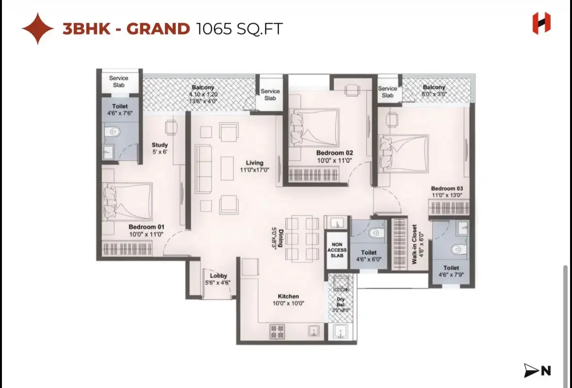 Harico Divaam 3 BHK 2D floor plan