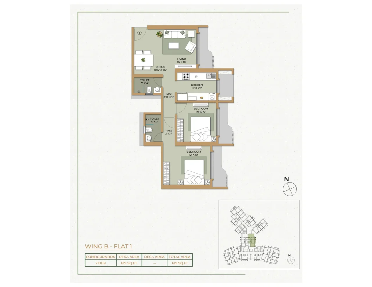 Ethics Orovia 2 BHK 2D floor plan