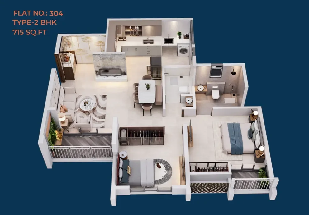 Legacy Highpoint 2 BHK 3D floor plan