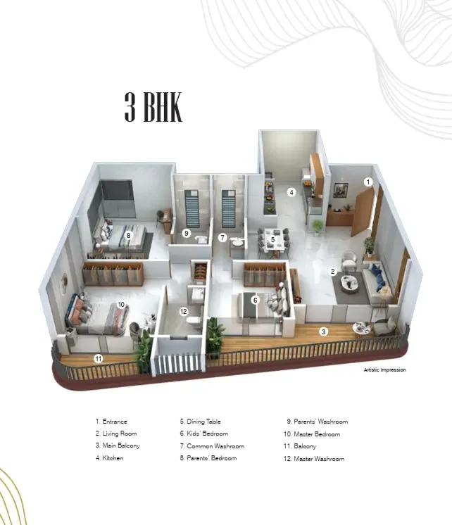 Morya Skydale 3 BHK 2D floor plan