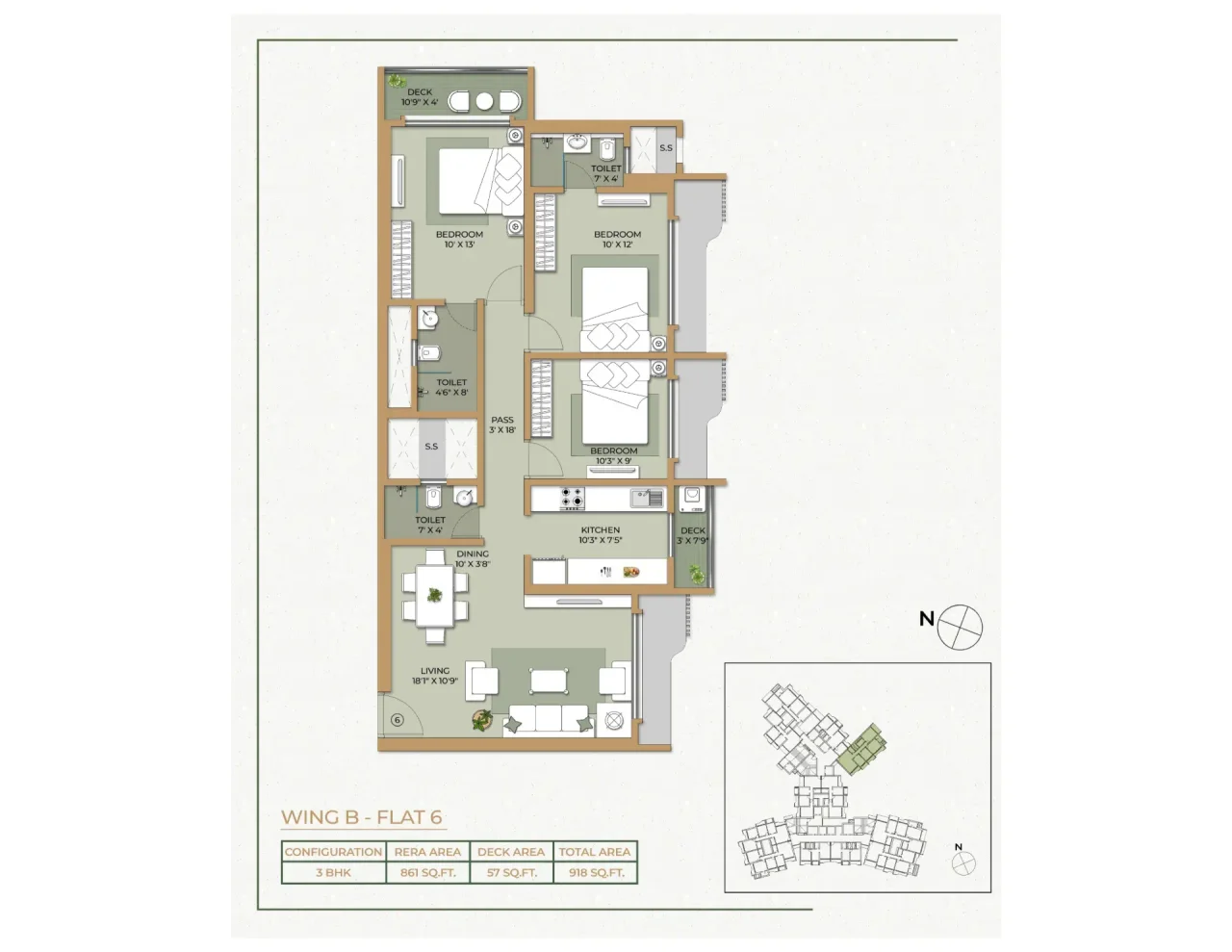 Ethics Orovia 3 BHK 2D floor plan