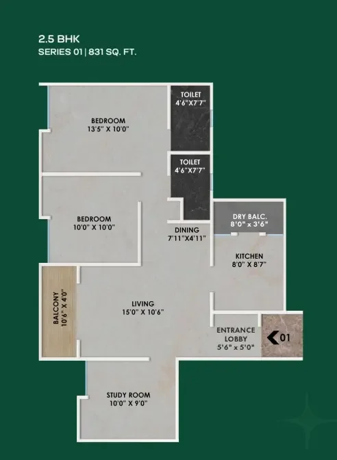 Shriram Nyra 3 BHK 2D floor plan