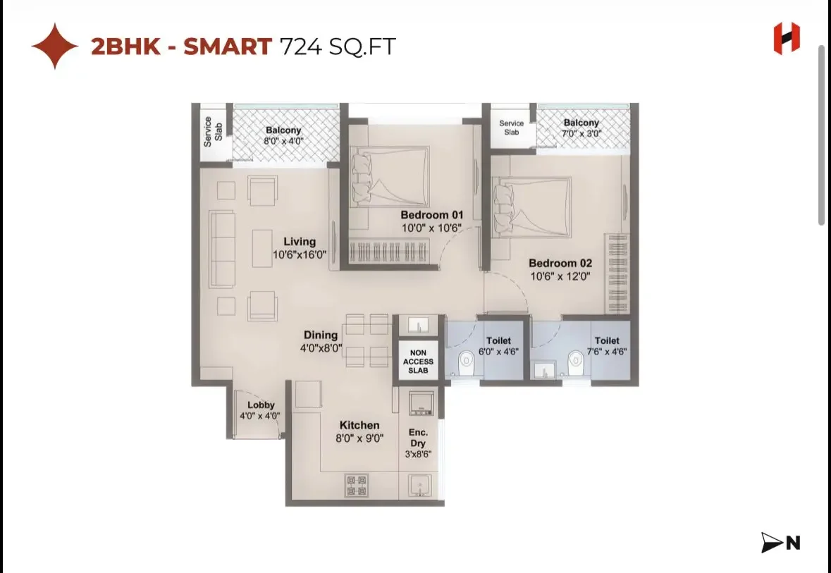 Harico Divaam 2 BHK 2D floor plan