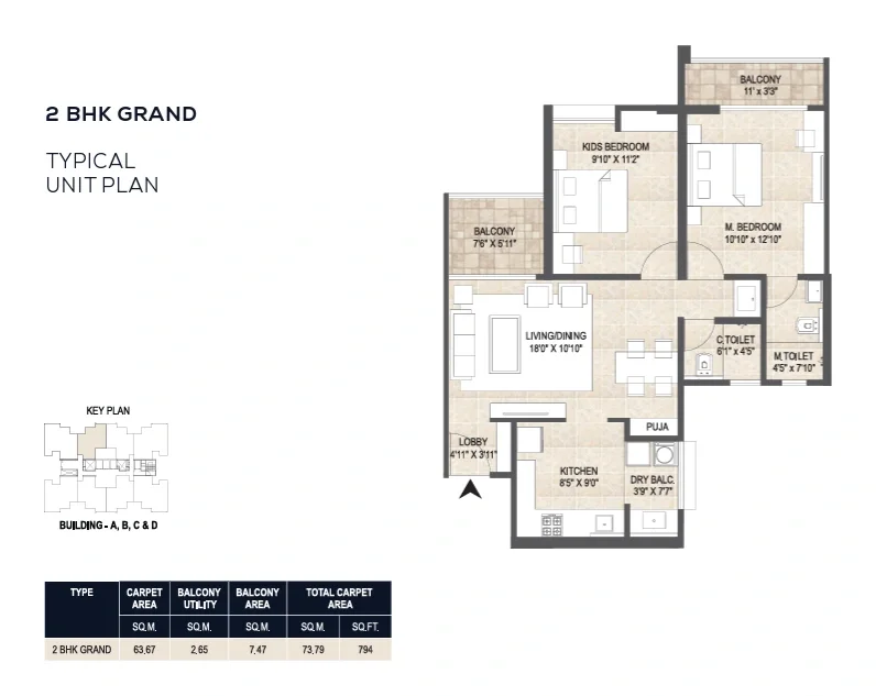 Mangalam Starview 2 BHK 2D floor plan