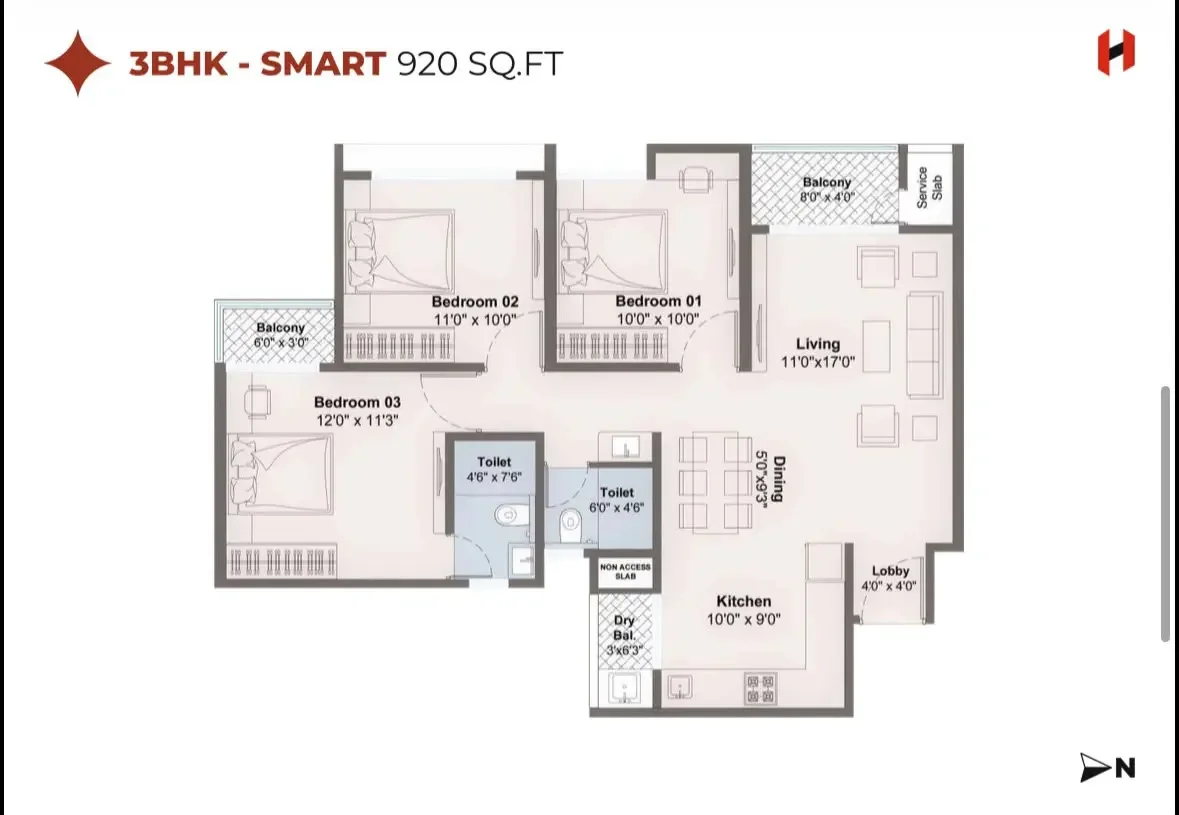 Harico Divaam 3 BHK 2D floor plan