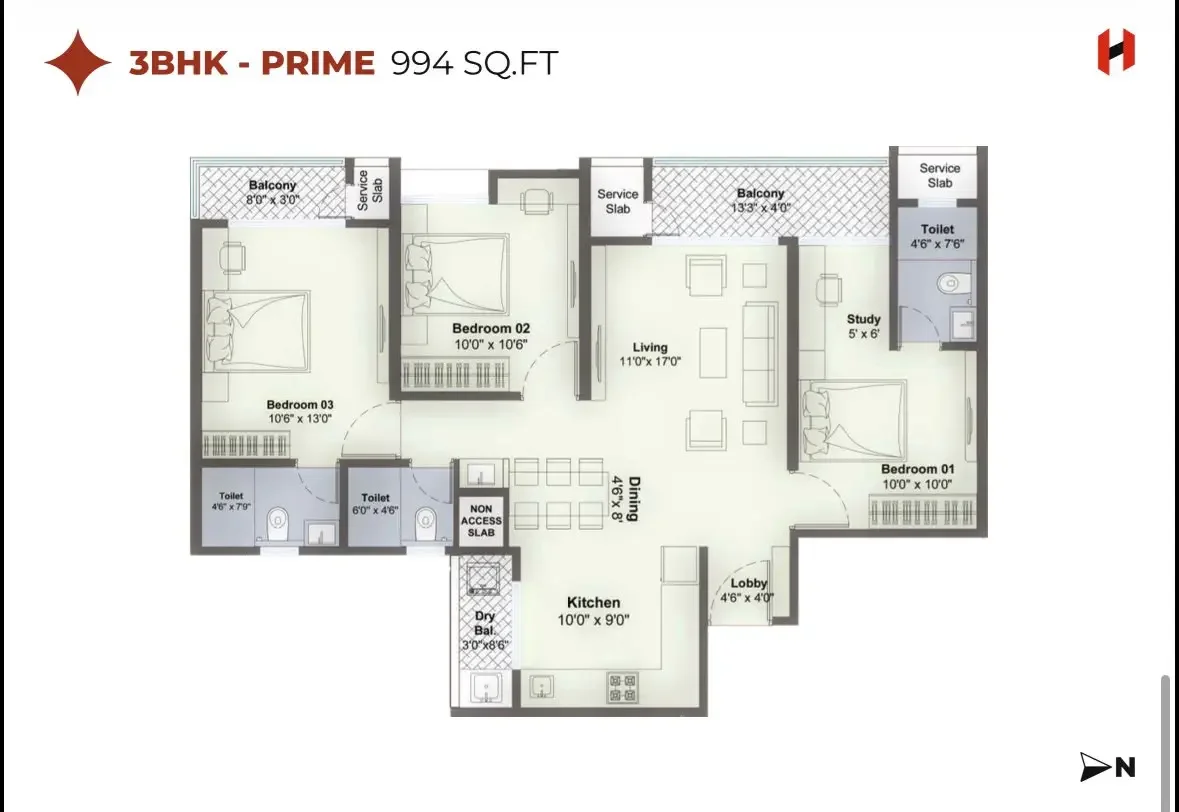 Harico Divaam 3 BHK 2D floor plan