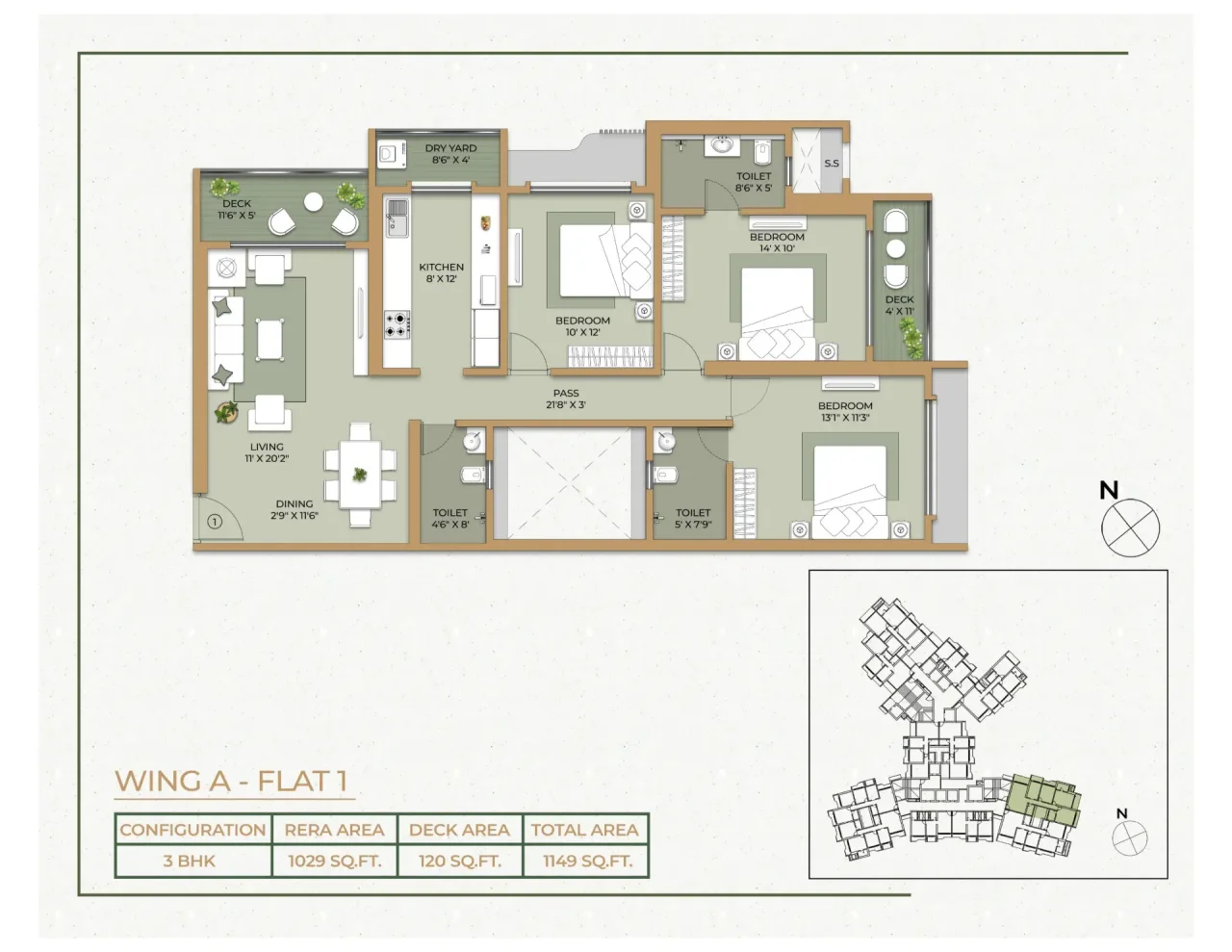 Ethics Orovia 3 BHK 2D floor plan