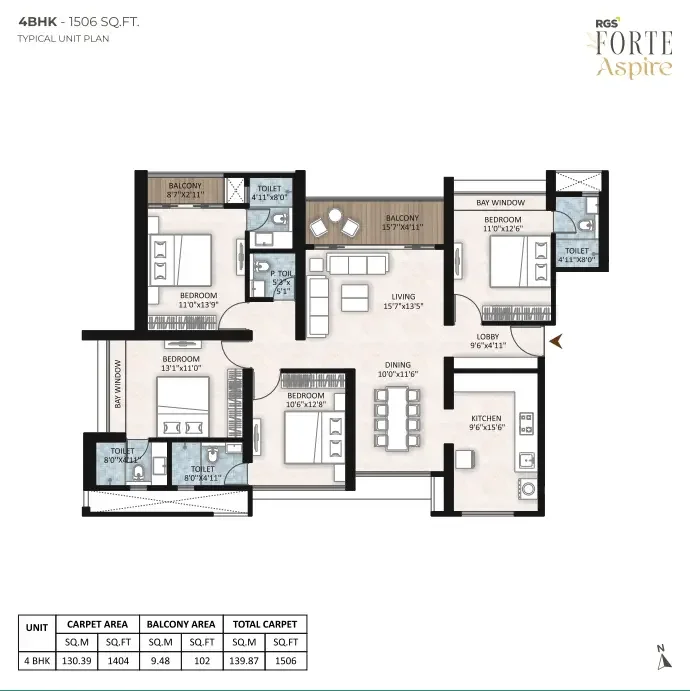RGS Forte Aspire 4 BHK 2D floor plan