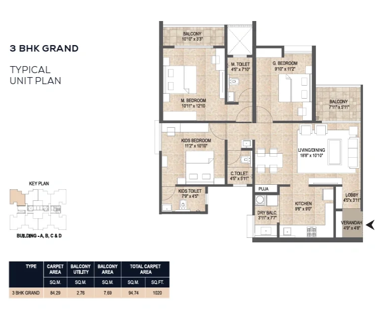 Mangalam Starview 3 BHK 2D floor plan