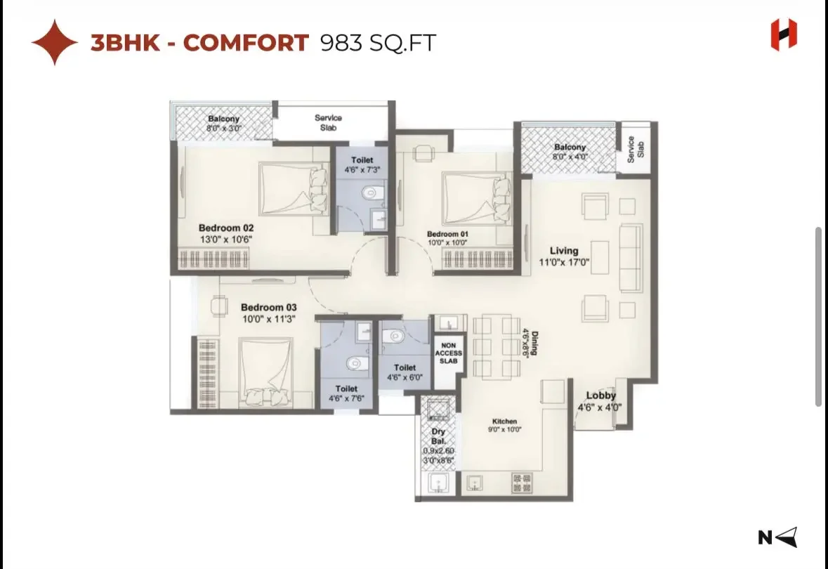 Harico Divaam 3 BHK 2D floor plan